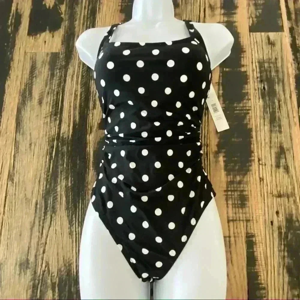 NWT TAHARI SWIM One Piece Polka Dot Swimsuit Size Small